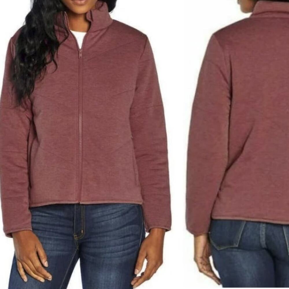 Three Dots Quilted Step Hem Snit Jacket Heather Tibetan Red Size XL